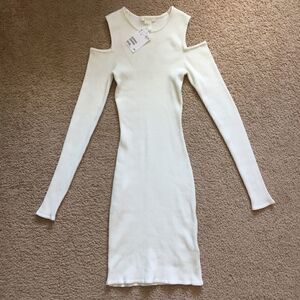 H&M Cream Cold Shoulder Knit Bodycon Dress